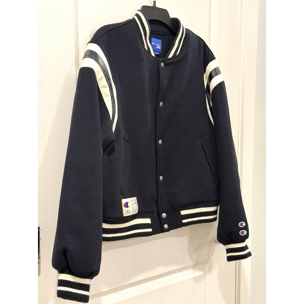 Zara x Champion Varsity Jacket Black Jagged Granite Peaks Class of 75 Size M - Picture 7 of 16